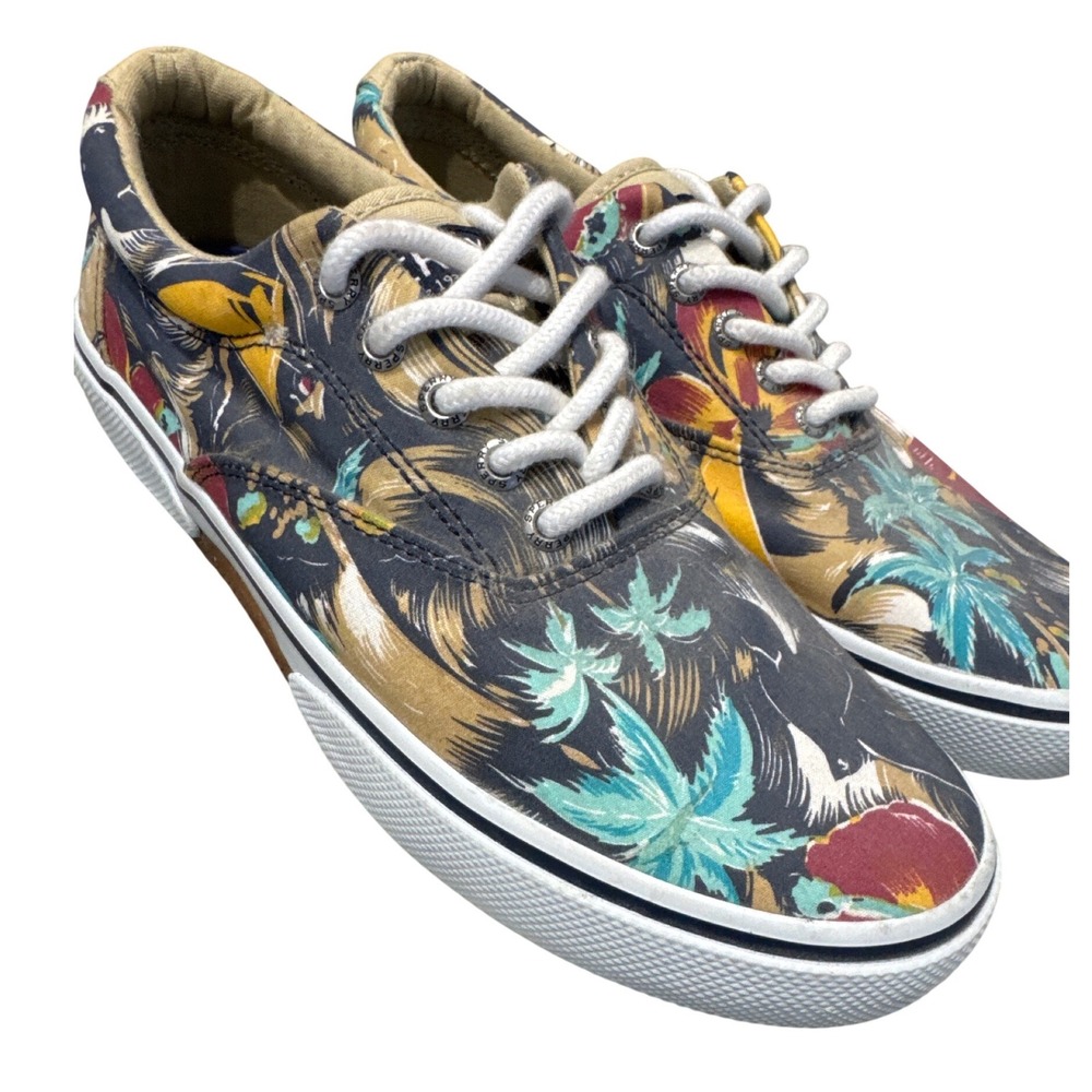 Men's Sperry tropical print sneakers canvas upper floral Hawaiian‎ pattern 7.5